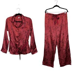 Jennifer Lopez Intimates Silky Satin Pajama Set Women M Red Sleepwear Loungewear